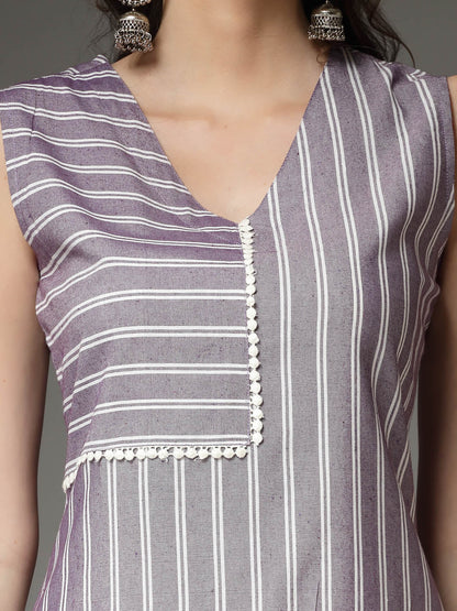 Woven Striped Cotton Blend Straight Kurta