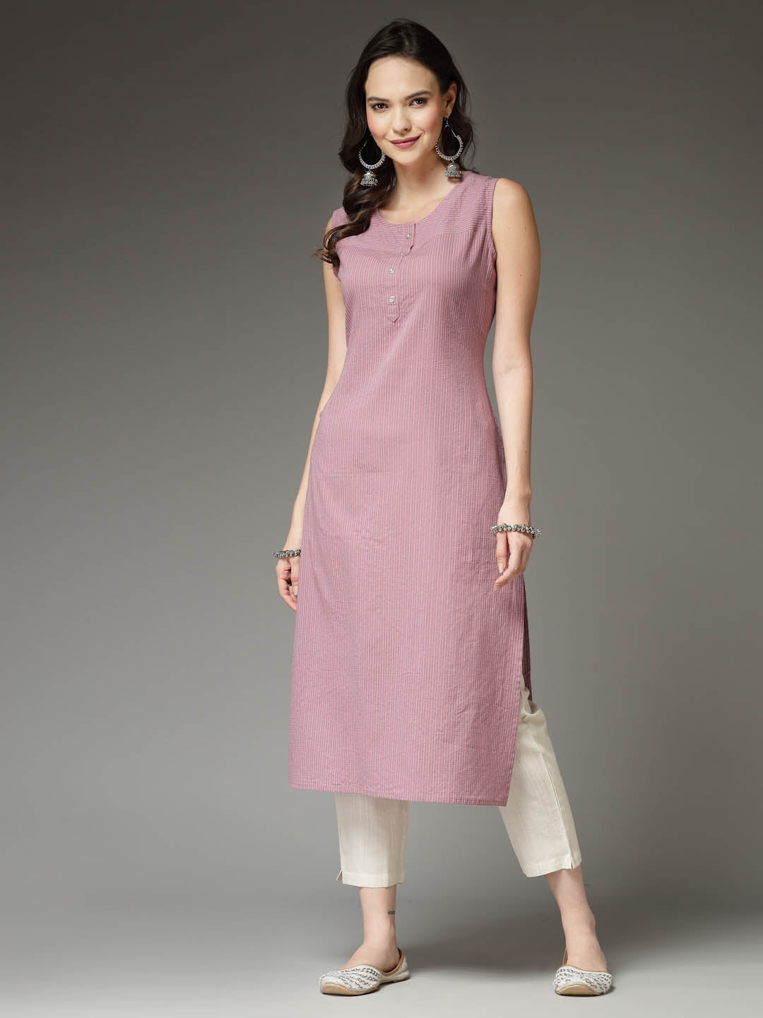 Woven Kantha Cotton Straight Kurta