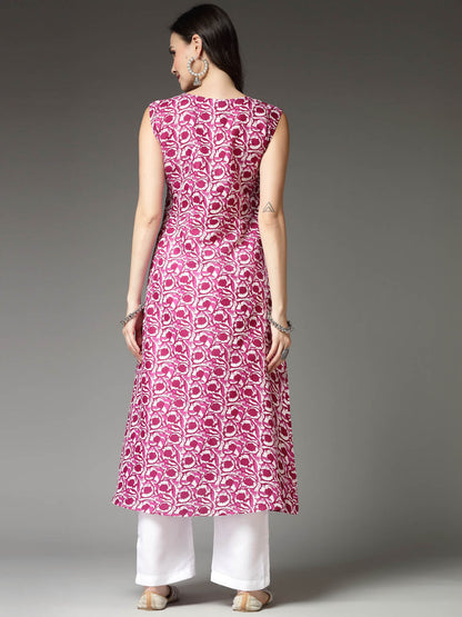 Floral Printed Cotton Blend A-Line Kurta