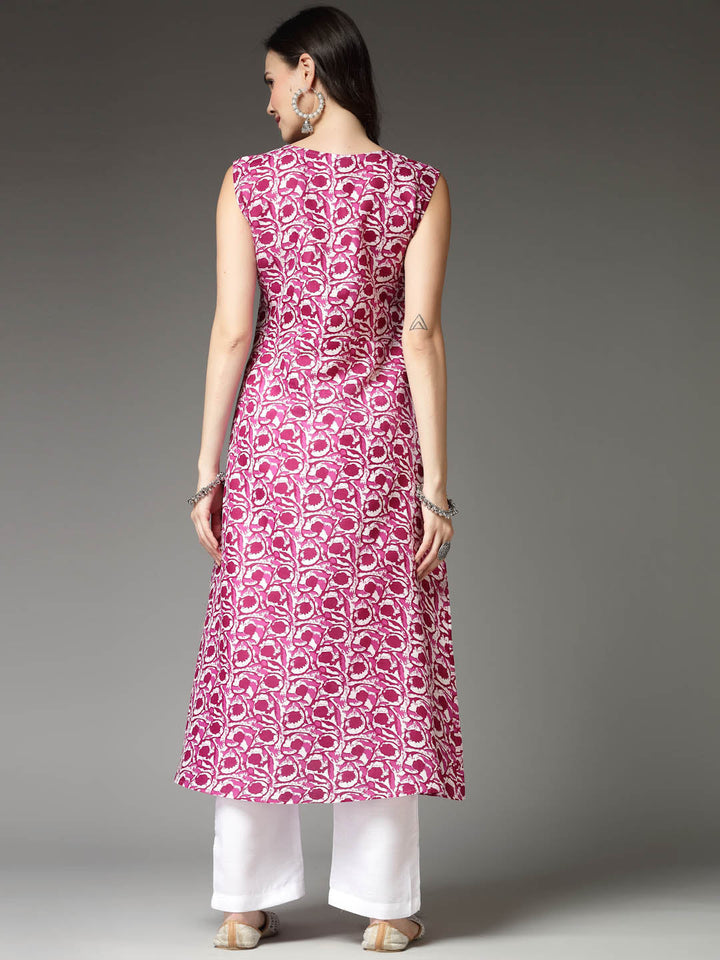 Floral Printed Cotton Blend A-Line Kurta