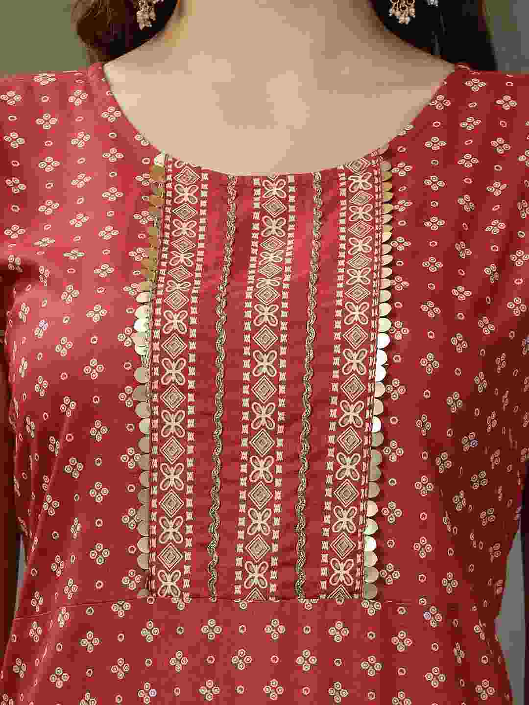 Bandhej Printed Rayon A-Line Kurta with Dupatta