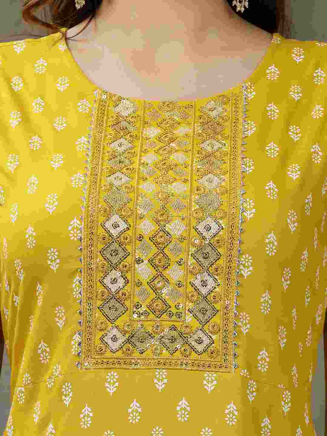 Printed & Embroidered Rayon A-Line Kurta with Dupatta