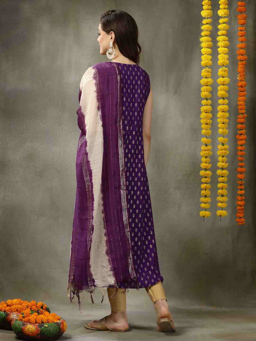 Printed &amp; Embroidered Rayon A-Line Kurta with Dupatta