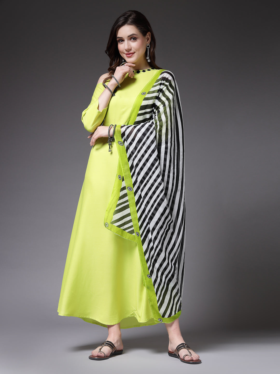 Solid Rayon A-Line Kurta with Dupatta