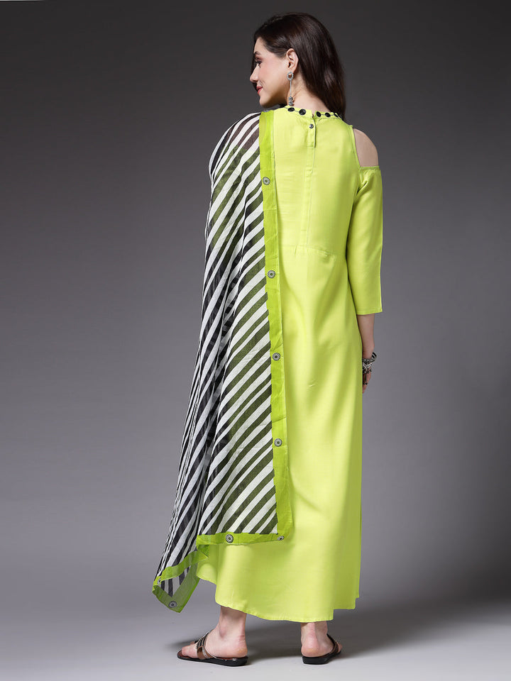 Solid Rayon A-Line Kurta with Dupatta