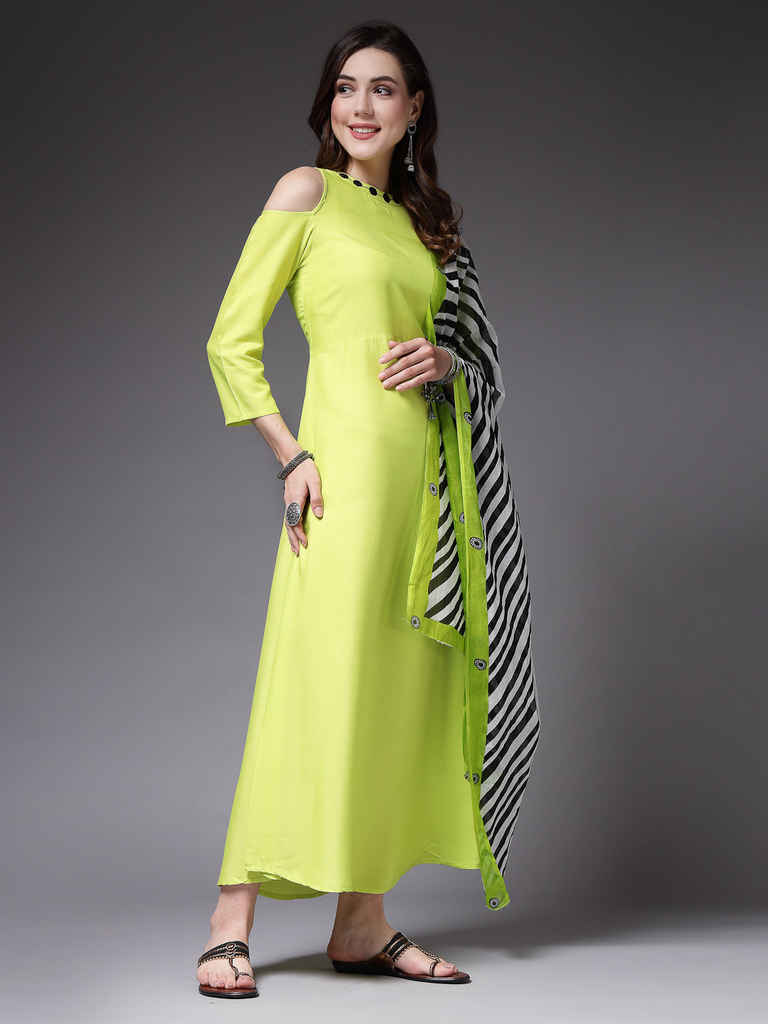 Solid Rayon A-Line Kurta with Dupatta