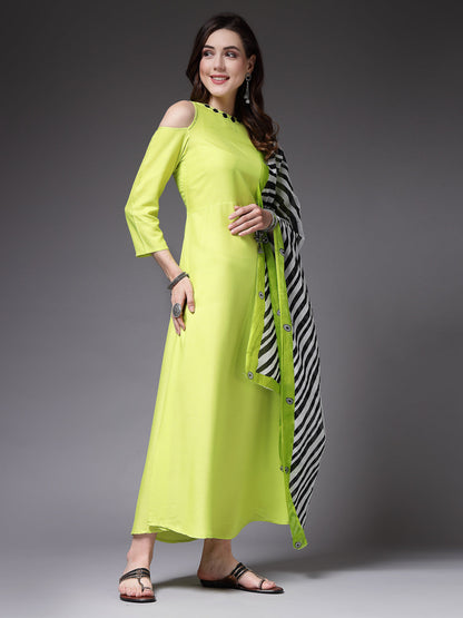 Solid Rayon A-Line Kurta with Dupatta