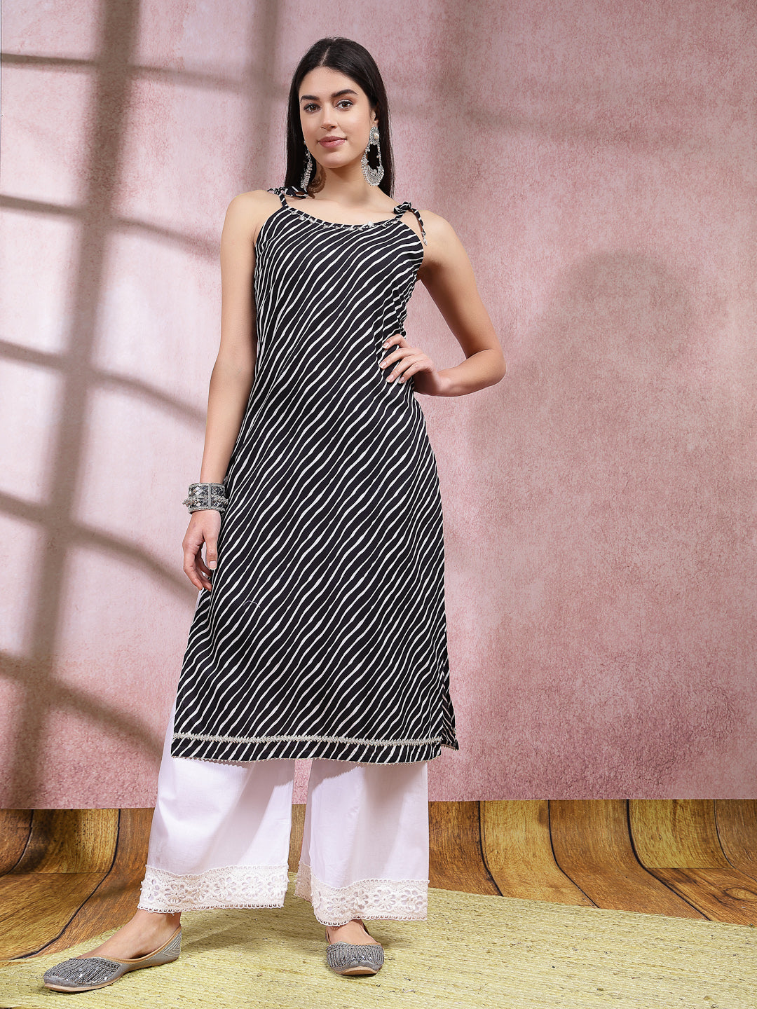 Lehariya Printed Cotton Sleeveless Kurta