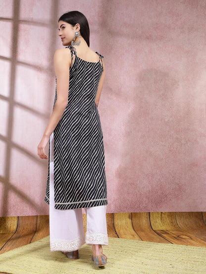 Lehariya Printed Cotton Sleeveless Kurta
