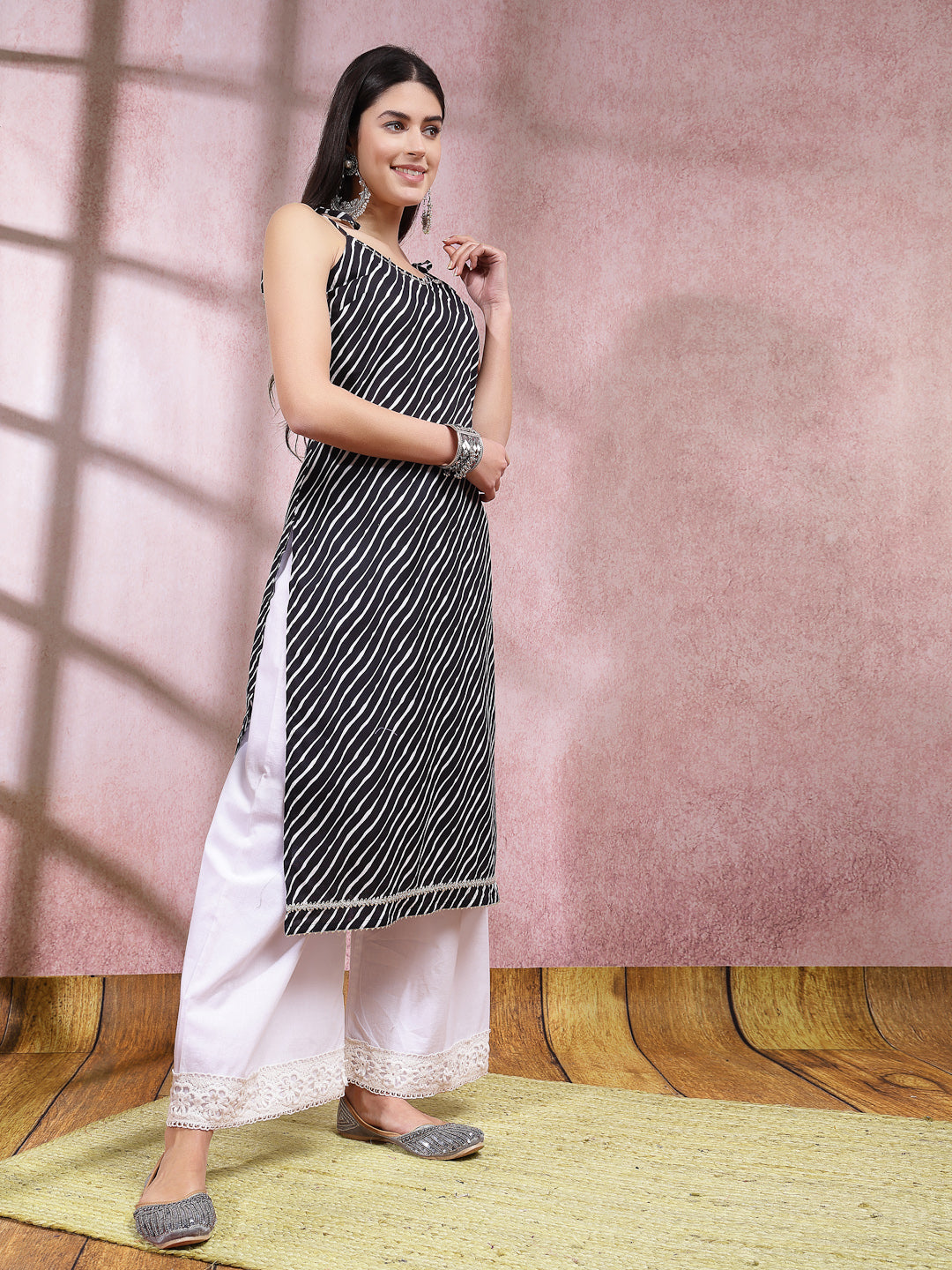 Lehariya Printed Cotton Sleeveless Kurta