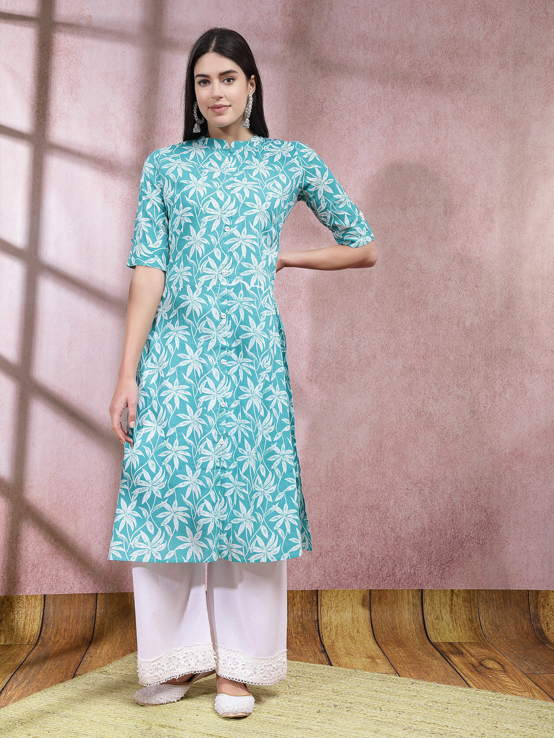 Stylum turquoise cotton printed kurta wholesale manufacturer &amp; exporter from India