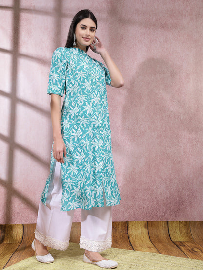 Floral Printed Cotton A-Line Kurta