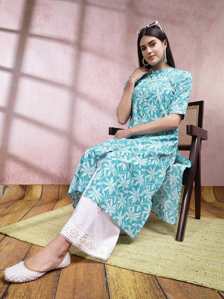 Floral Printed Cotton A-Line Kurta