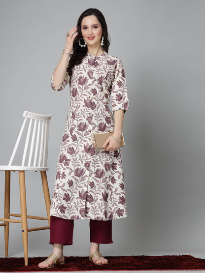 Floral Printed Rayon A-Line Kurta