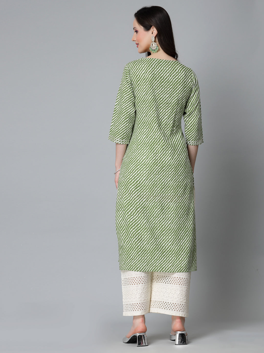 Leheriya Printed &amp; Embroidered Rayon Straight Kurta