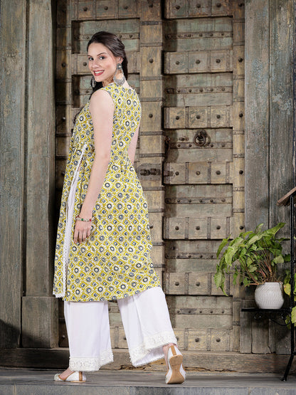 Geometric Printed Cotton Pleated Kurta
