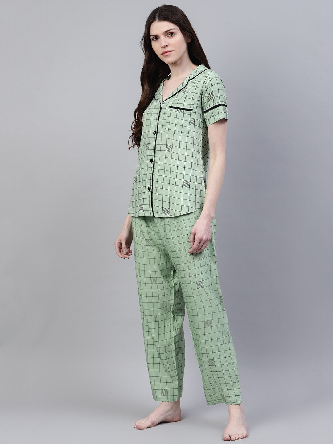 Rayon Checkered Shirt &amp; Pyjama set