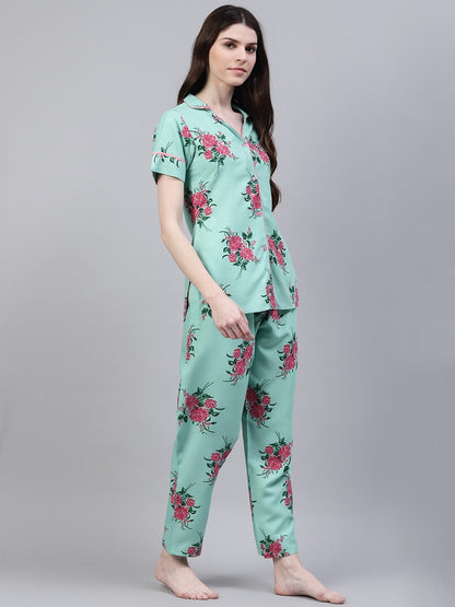 Rayon Floral Print Shirt & Pyjama set