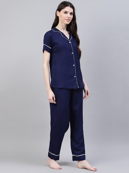 Rayon Solid Shirt & Pyjama set