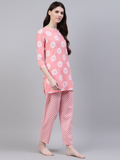 Cotton Geometric Print Night Suit Set