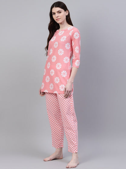 Cotton Geometric Print Night Suit Set