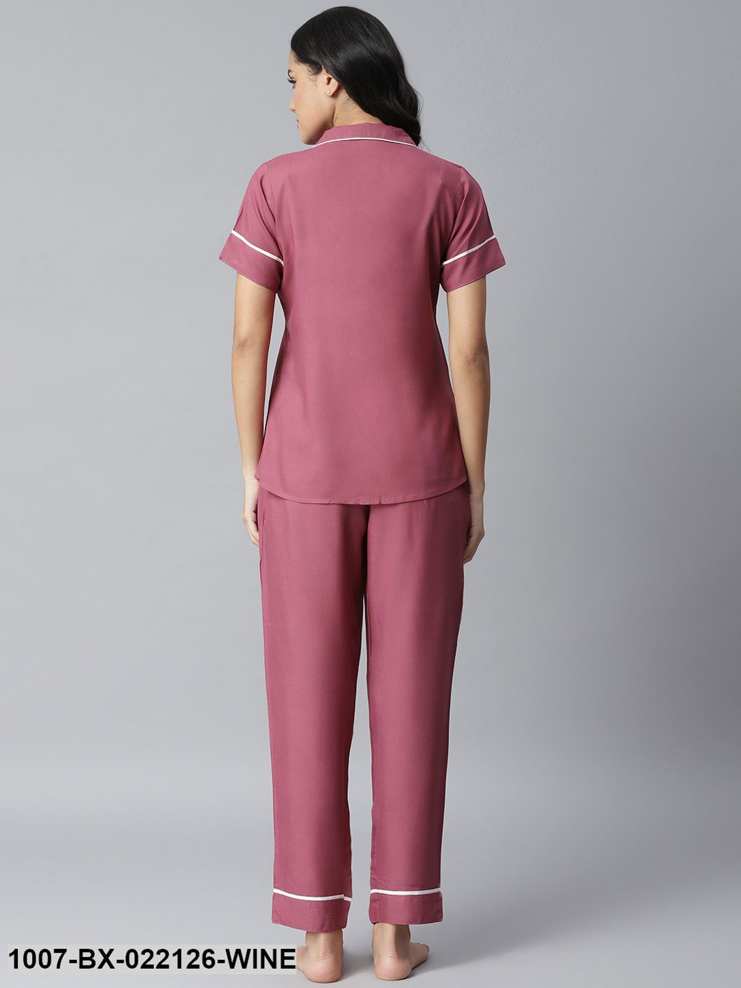 Women's Solid Rayon Night Suit Set (Pastel Wine)