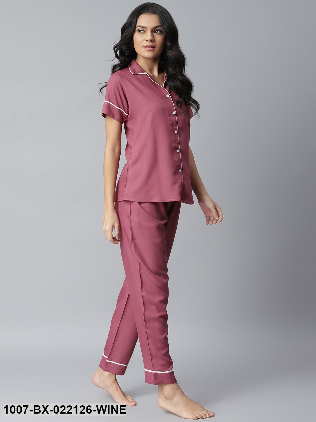 Women's Solid Rayon Night Suit Set (Pastel Wine)