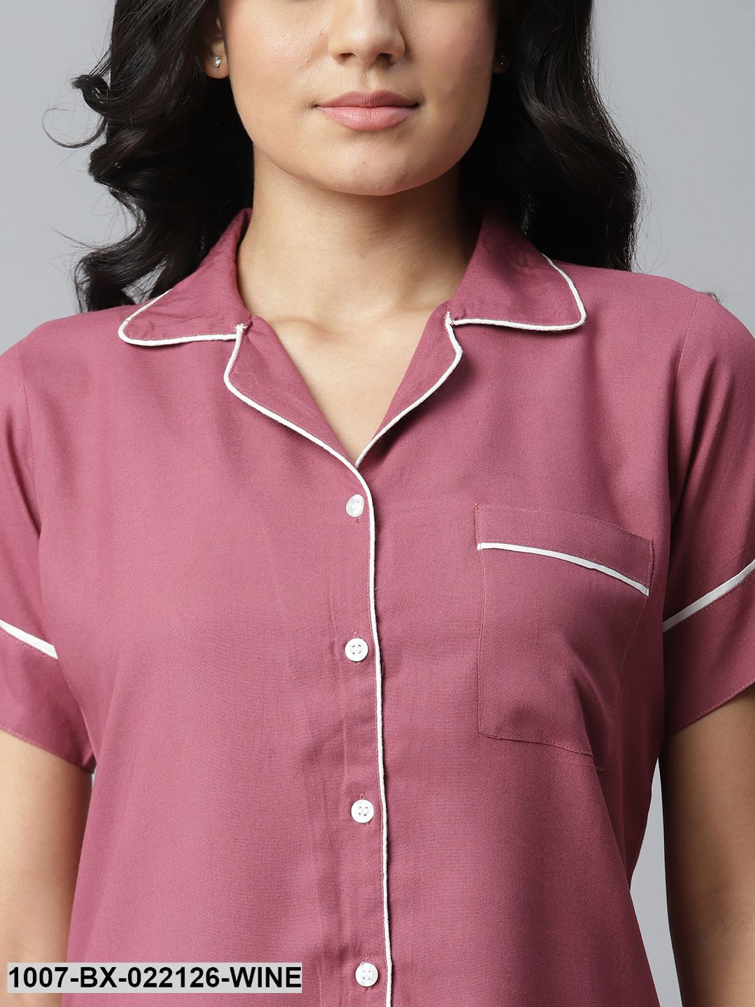 Women's Solid Rayon Night Suit Set (Pastel Wine)