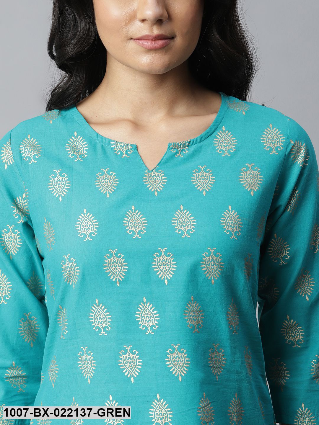 Women's Gold Print Cotton Night Suit Set