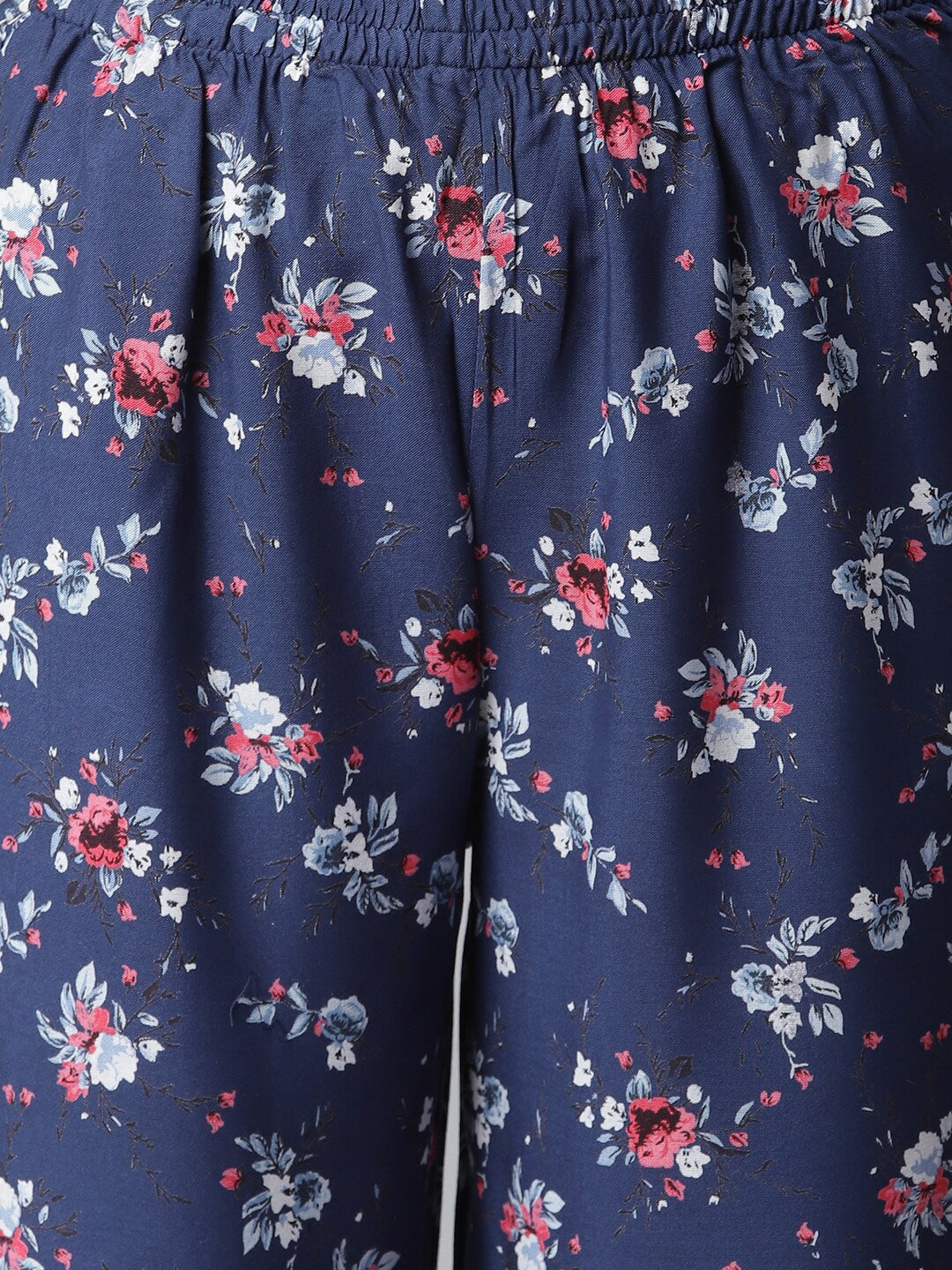 Women's Floral Printed Rayon Night Suit Set (Blue)