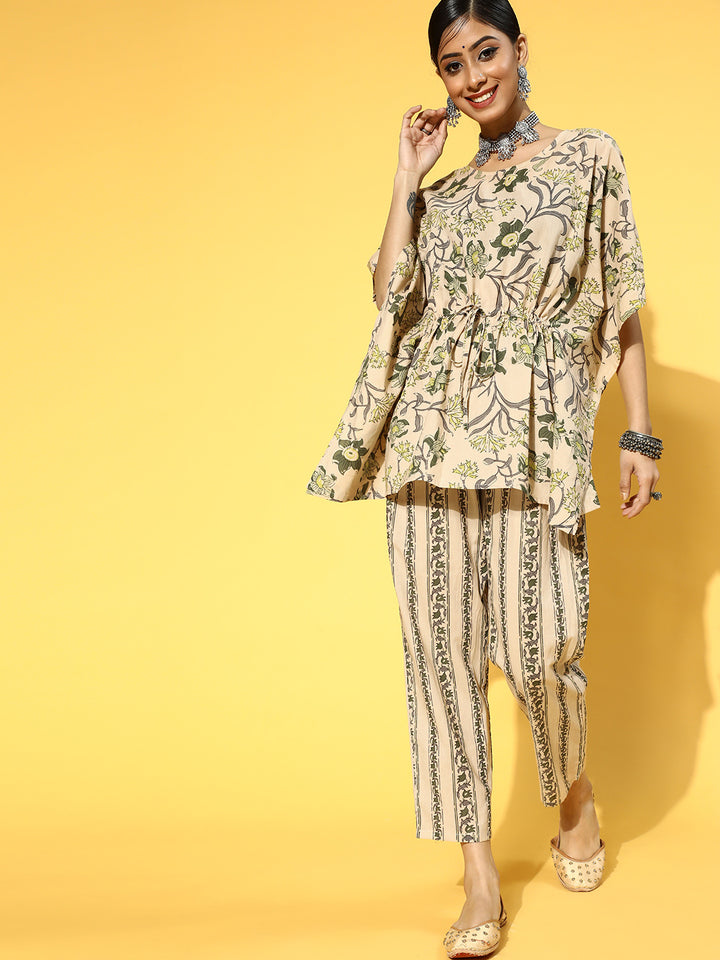 Floral Print Cotton kaftan Kurta Set
