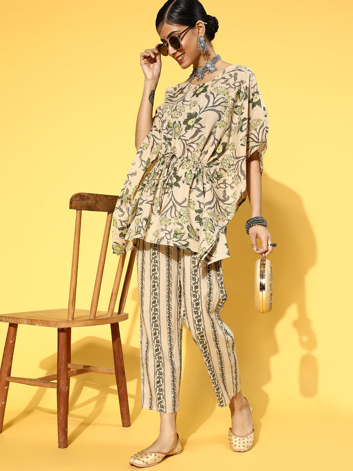 Floral Print Cotton kaftan Kurta Set