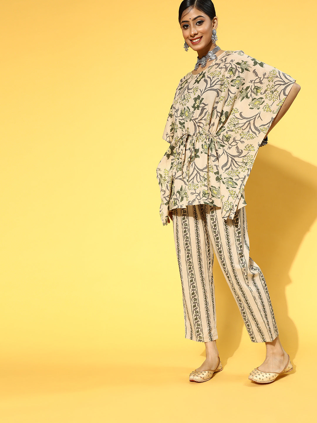 Floral Print Cotton kaftan Kurta Set
