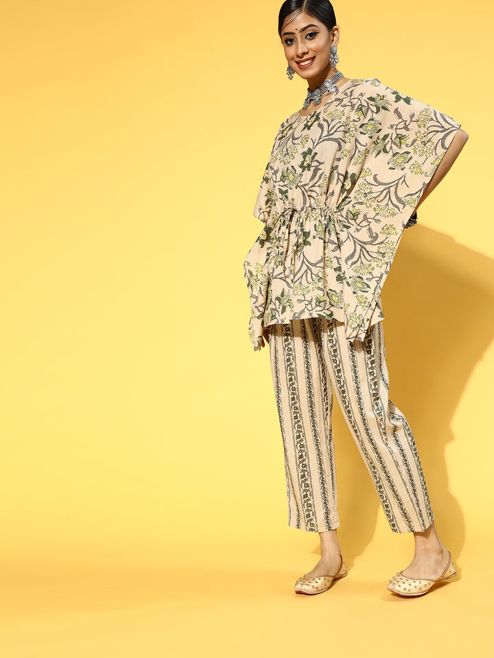 Floral Print Cotton kaftan Kurta Set