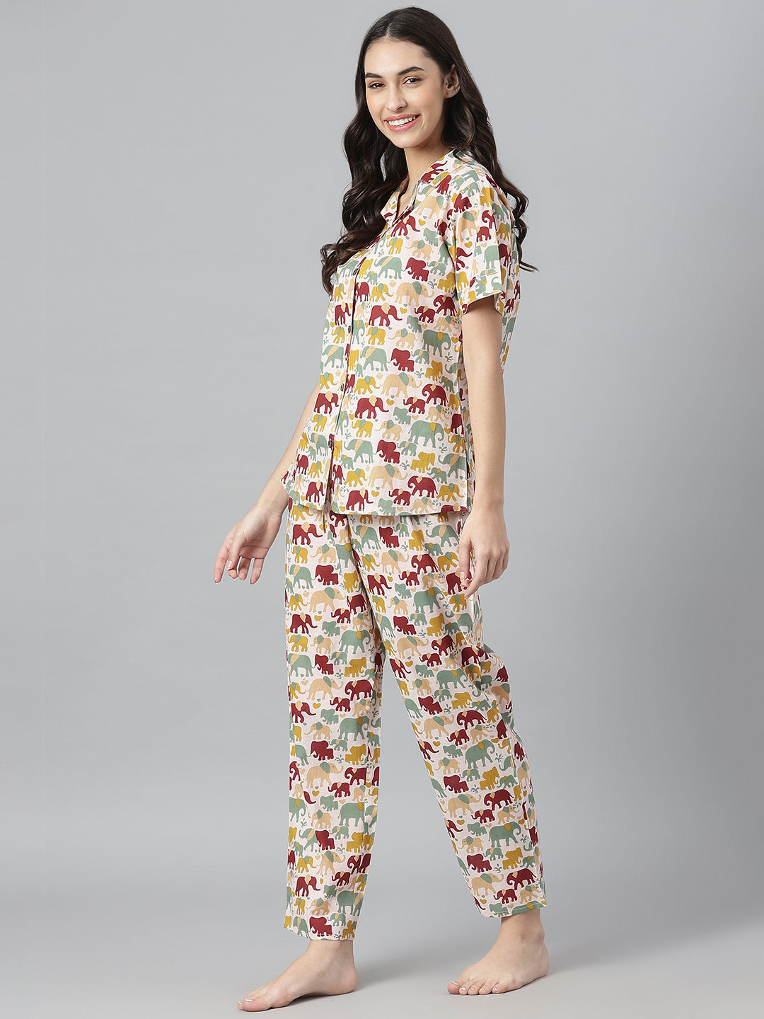 Elephant Printed Cotton Night Suit Set