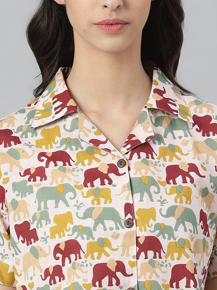 Elephant Printed Cotton Night Suit Set