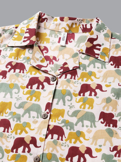 Elephant Printed Cotton Night Suit Set