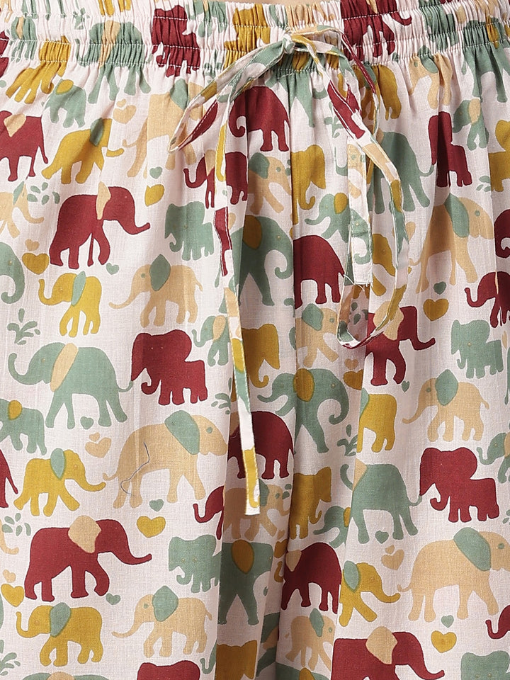 Elephant Printed Cotton Night Suit Set