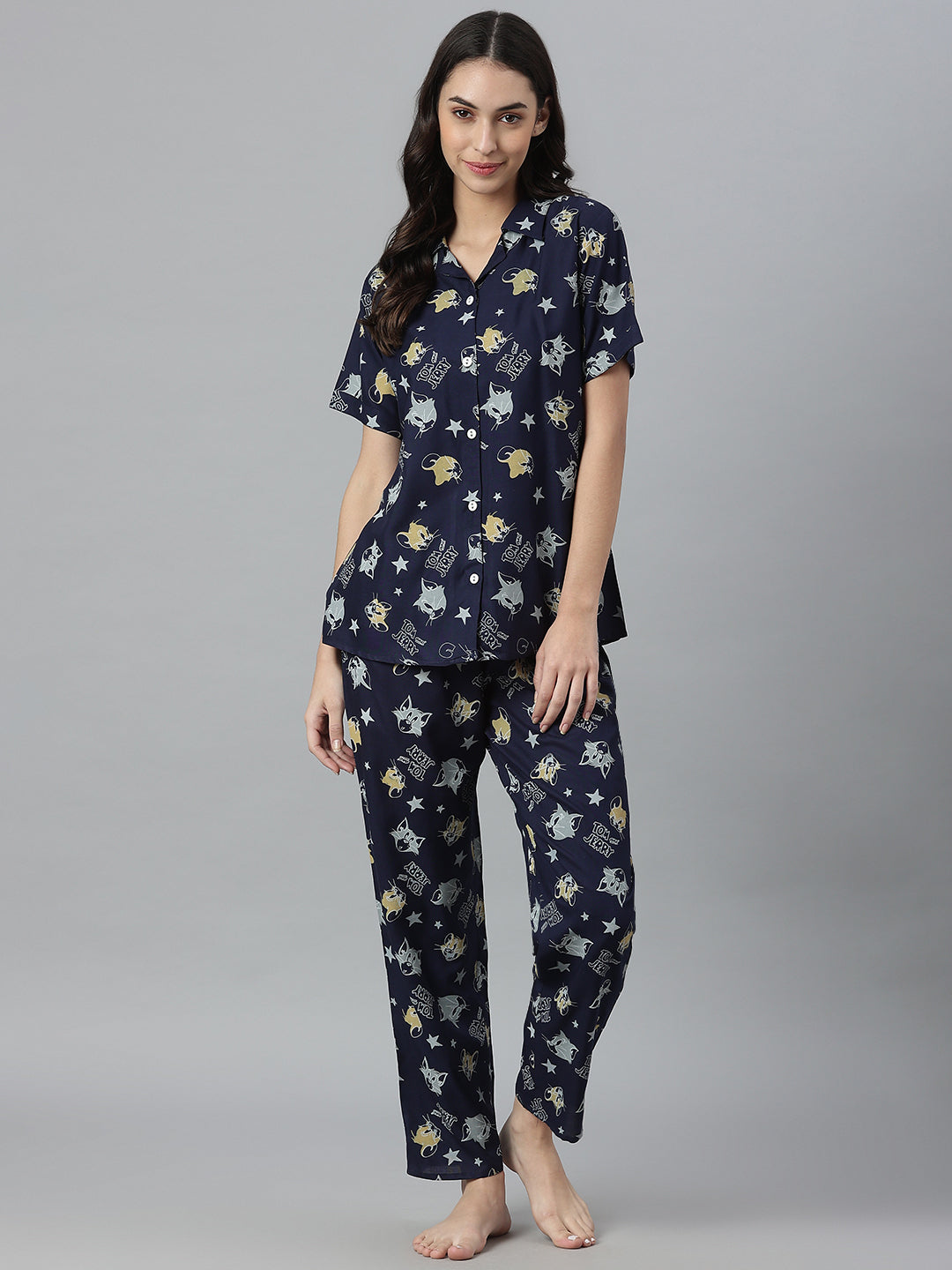 Printed Rayon Night Suit Set