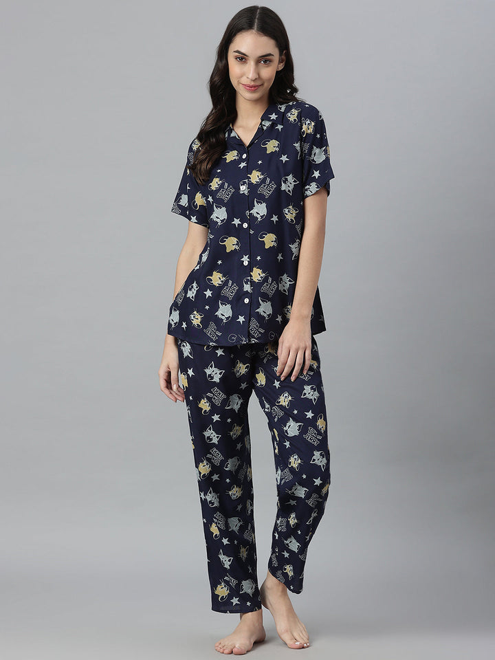 Printed Rayon Night Suit Set