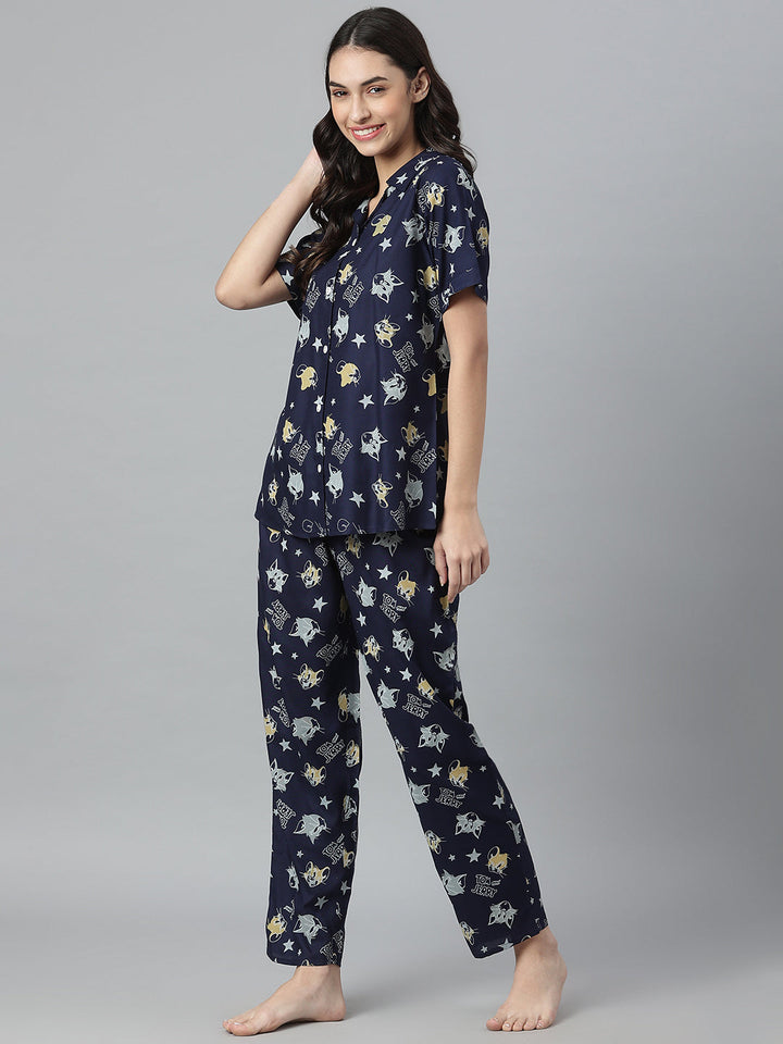 Printed Rayon Night Suit Set