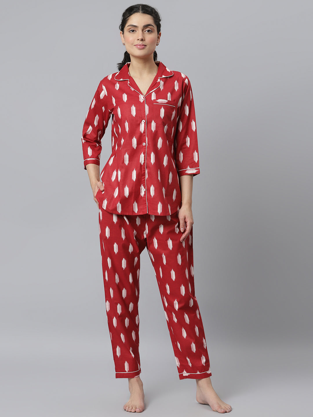 Ikat Printed Rayon Night Suit Set