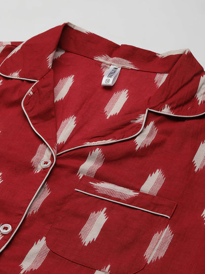 Ikat Printed Rayon Night Suit Set