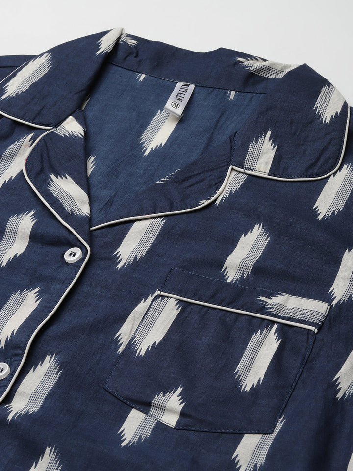 Ikat Printed Rayon Night Suit Set