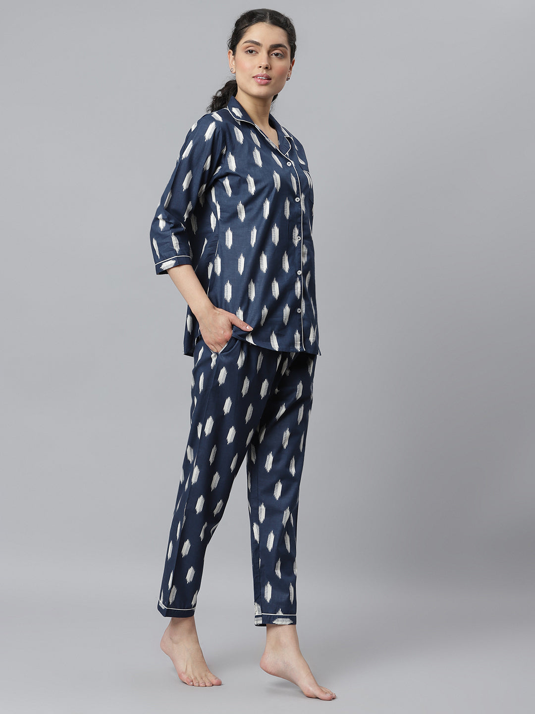 Ikat Printed Rayon Night Suit Set