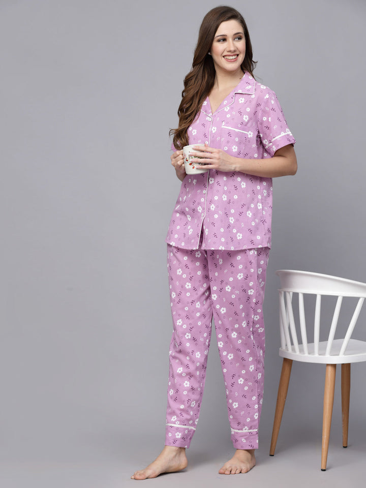 Floral Printed Rayon Night Suit