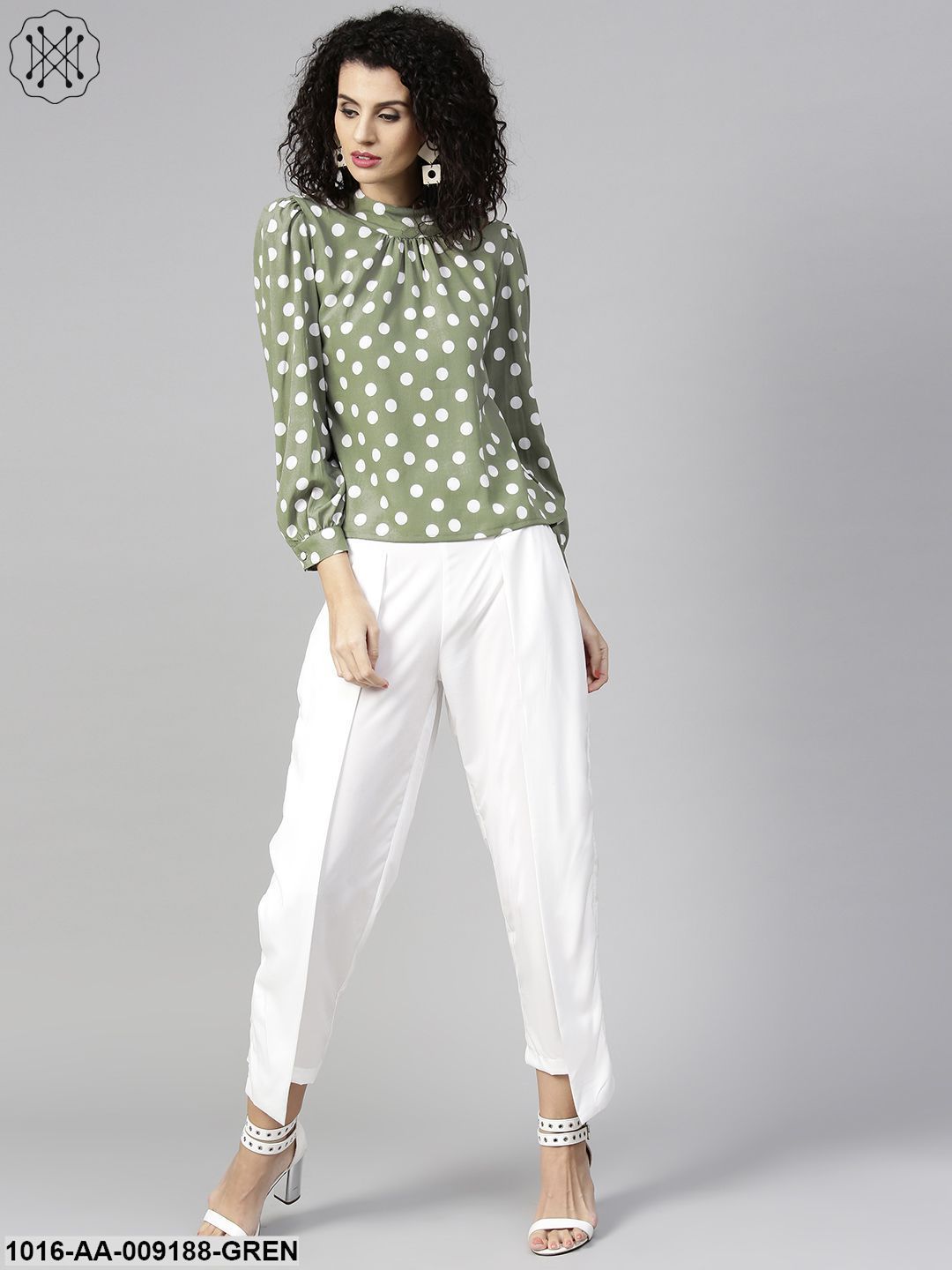 Green Full Sleeve Printed Tops With Ankle Length Palazzo