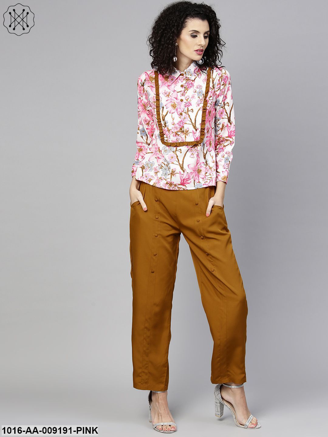 Full Sleeve Flower Printed Tops With Yellow Ankle Length Trouser