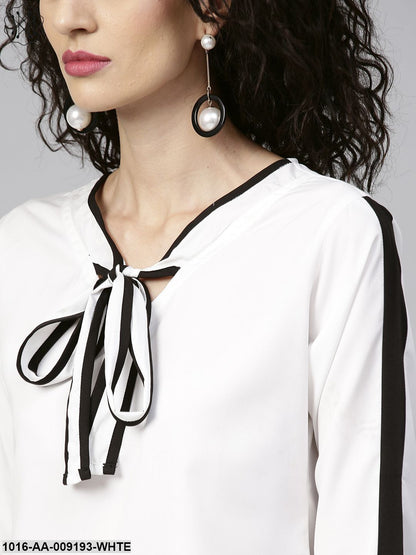 White Full Sleeve Tie Design Tops With Black Ankle Length Pallazo