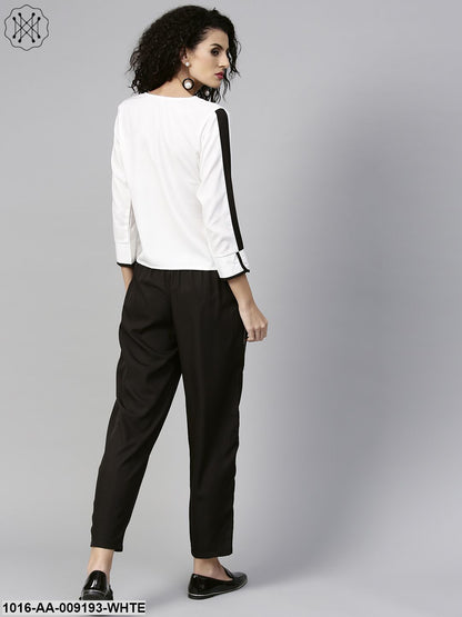 White Full Sleeve Tie Design Tops With Black Ankle Length Pallazo